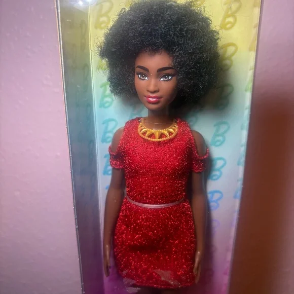 Mattel Barbie Fashionistas Doll 221 African American Natural Hair Red Dress New - Picture 2 of 5